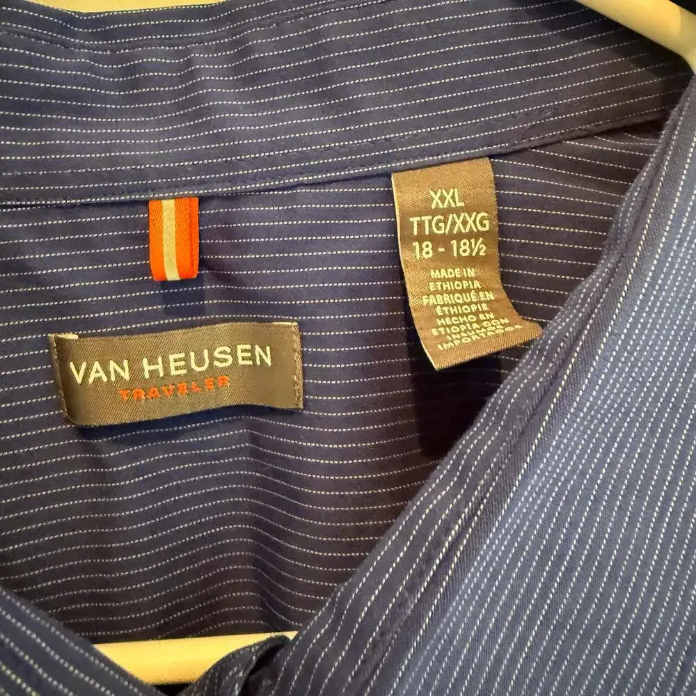 Mens Van Heusen Blue Striped Button-Up Dress Shirt Size XL - Picture 3 of 4